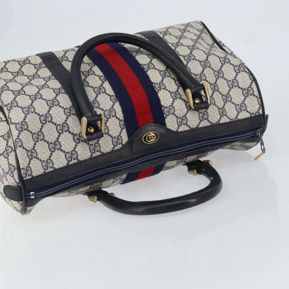 GUCCI GG Supreme Sherry Line Boston Bag PVC Navy Gold Red Auth 153368 - Picture 6 of 16